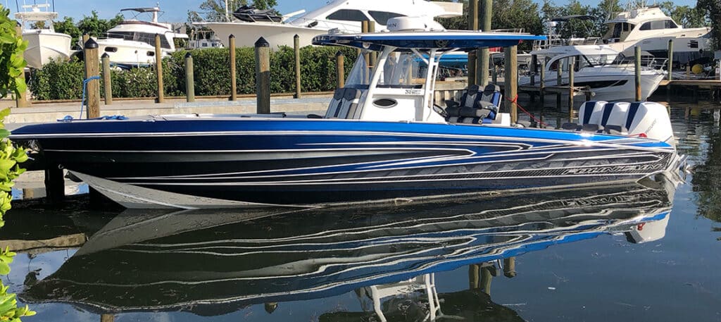 Day’s Boat Sales Delivers SMD-Painted Fountain 34 Sport Console